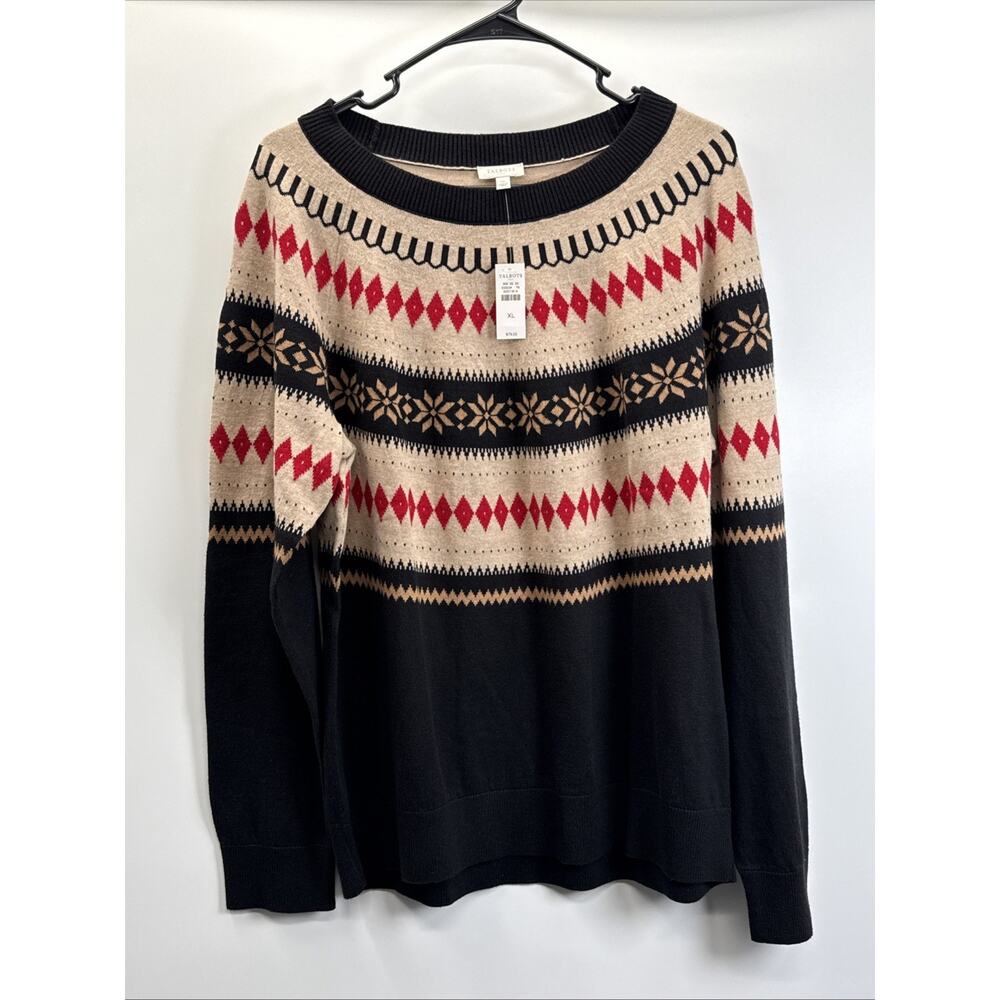 Talbots Sweater Womens X-Large Fair Isle Pullover Holiday Winter Knit Cotton NWT
